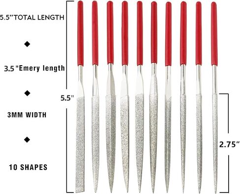 Assorted Mini Diamond File Set, 10 PCS Flat Needle Square Round Shape Rifler Files for Metal Ceramic Stone Jewelry Rough Carving Glass Filing Wood Carving Craft in Saudi Arabia