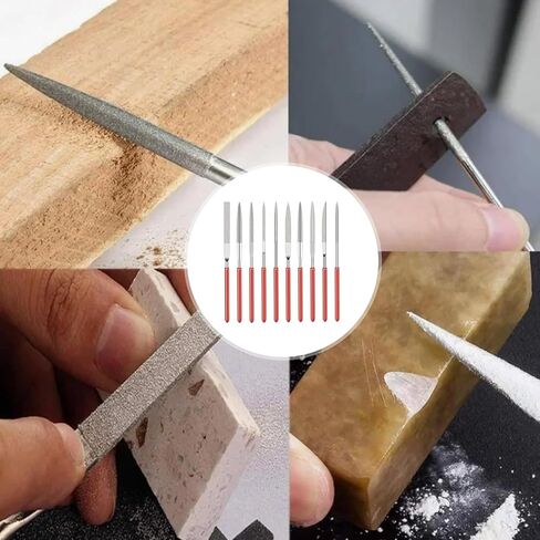 Assorted Mini Diamond File Set, 10 PCS Flat Needle Square Round Shape Rifler Files for Metal Ceramic Stone Jewelry Rough Carving Glass Filing Wood Carving Craft in Saudi Arabia