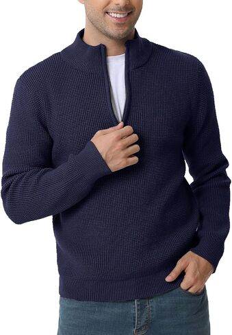 ALLOVIN Men's Waffle Knit Mock Neck Sweater Quarter Zip Long Sleeve Fall Winter 2024 in Saudi Arabia