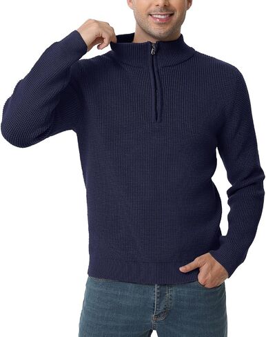 ALLOVIN Men's Waffle Knit Mock Neck Sweater Quarter Zip Long Sleeve Fall Winter 2024 in Saudi Arabia