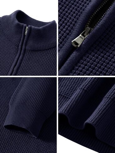 ALLOVIN Men's Waffle Knit Mock Neck Sweater Quarter Zip Long Sleeve Fall Winter 2024 in Saudi Arabia