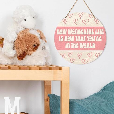 Muktoujaumai Baby Girl Nursery Wall Decor, Boho Pink Nursery Hanging Sign Decor Positive Wall Decoration Wood Sign for Girl Bedroom, Playroom, Baptism Gift for Newborn Baby Girl in Saudi Arabia