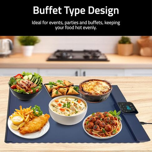 | صينية التدفئة الكهربائية | سخانات الطعام للحفلات والبوفيهات | صينية بوفيه مع تحكم في درجة الحرارة قابل للتعديل وسطح غير لاصق | حصيرة تدفئة الطعام | مثالية لحفظ الطعام دافئًا (أزرق) in Kuwait