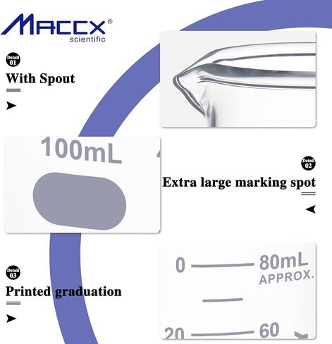 Maccx 1.7oz(50ml) Sturdy Glass Beaker, 3.3 Borosilicate Griffin Low Form with Printed Graduation, Pack of 24, BKL050-024 in Kuwait