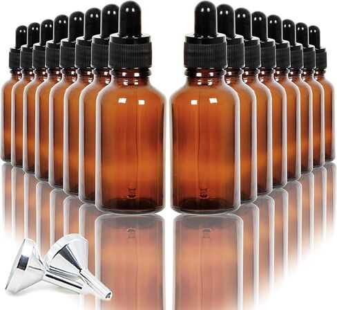 Youngever 16 Pack 1 Ounce Blue Glass Dropper Bottles for Essential Oil, 2 Stainless Steel Mini Funnels in Saudi Arabia