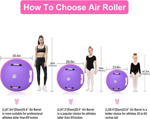 AWSUM 4ft L x 2.5ft Diam Air Roller Tumbling Mat Barrel Backbend Trainer لمعدات الجمباز القابلة للنفخ في صالة الألعاب الرياضية مع مضخة كهربائية وردي / أرجواني in Kuwait