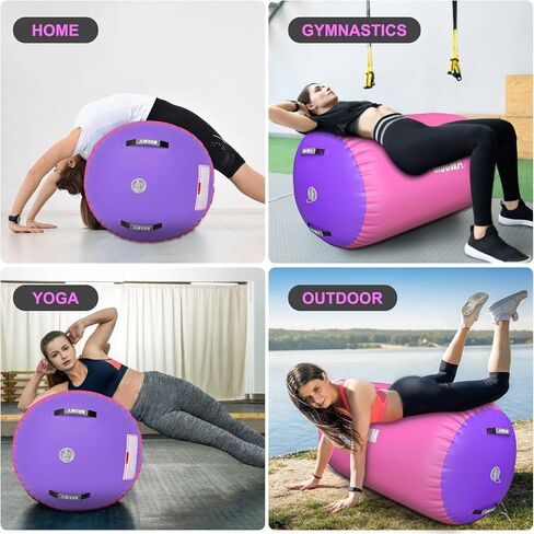 AWSUM 4ft L x 2.5ft Diam Air Roller Tumbling Mat Barrel Backbend Trainer لمعدات الجمباز القابلة للنفخ في صالة الألعاب الرياضية مع مضخة كهربائية وردي / أرجواني in Kuwait
