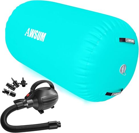 AWSUM 4ft L x 3ft Diam الجمباز الهواء الأسطوانة تراجع حصيرة برميل Backbend المدرب لصالة الألعاب الرياضية معدات نفخ مع مضخة كهربائية خضراء in Kuwait