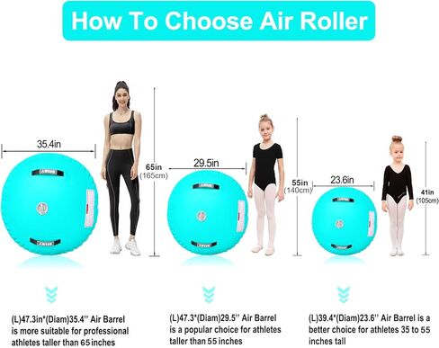 AWSUM 4ft L x 3ft Diam الجمباز الهواء الأسطوانة تراجع حصيرة برميل Backbend المدرب لصالة الألعاب الرياضية معدات نفخ مع مضخة كهربائية خضراء in Kuwait