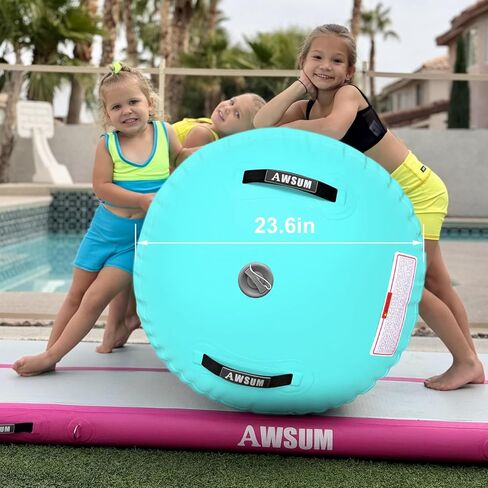 AWSUM 4ft L x 3ft Diam الجمباز الهواء الأسطوانة تراجع حصيرة برميل Backbend المدرب لصالة الألعاب الرياضية معدات نفخ مع مضخة كهربائية خضراء in Kuwait