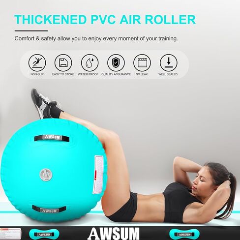 AWSUM 4ft L x 3ft Diam الجمباز الهواء الأسطوانة تراجع حصيرة برميل Backbend المدرب لصالة الألعاب الرياضية معدات نفخ مع مضخة كهربائية خضراء in Kuwait