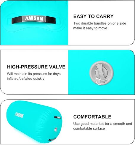 AWSUM 4ft L x 3ft Diam الجمباز الهواء الأسطوانة تراجع حصيرة برميل Backbend المدرب لصالة الألعاب الرياضية معدات نفخ مع مضخة كهربائية خضراء in Kuwait