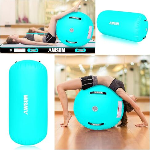 AWSUM 4ft L x 3ft Diam الجمباز الهواء الأسطوانة تراجع حصيرة برميل Backbend المدرب لصالة الألعاب الرياضية معدات نفخ مع مضخة كهربائية خضراء in Kuwait