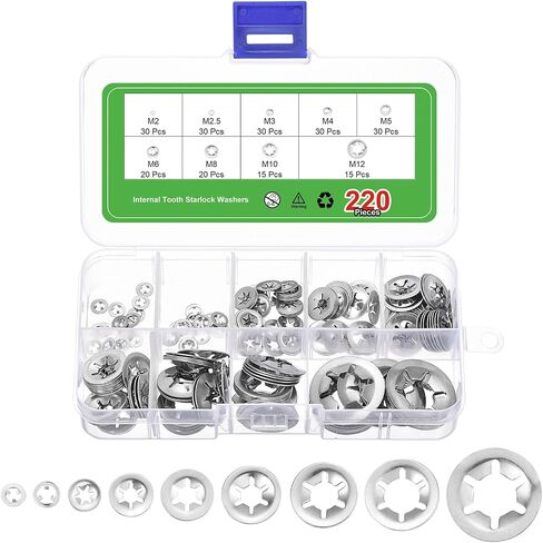uxcell 270Pcs Internal Tooth Starlock Washers Assortment Kit, 304 Stainless Steel Tooth Locking Ring Washers Quick Speed Star Nut Locking Fastener, 9 Size, Silver in Saudi Arabia