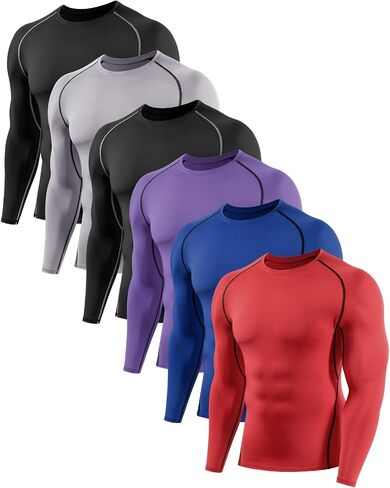 4,5,6 Pack Men's Compression Shirts Long Sleeve Rash Guard Workout Undershirt Base Layer Athletic Shirt in Saudi Arabia
