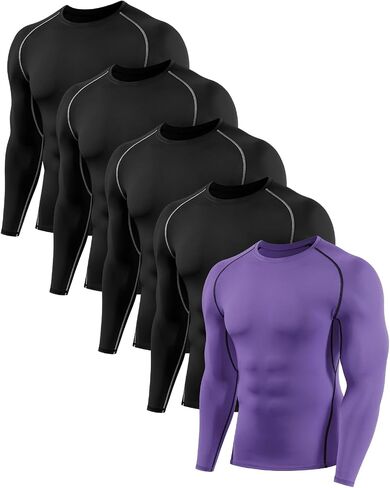 4,5,6 Pack Men's Compression Shirts Long Sleeve Rash Guard Workout Undershirt Base Layer Athletic Shirt in Saudi Arabia