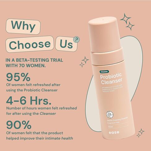Ease - Probiotic Cleanser, Intimate Foaming Feminine Wash, Gentle Feminine Care Formula for Itching and Discomfort, Soothing and Hydrating pH Balance Feminine Wash, 150 ml, Fragrance-Free in Saudi Arabia