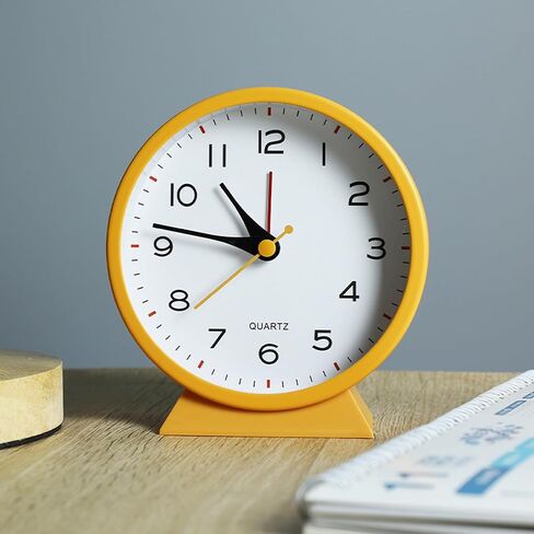 SHISEDECO 4.5" Battery Operated Antique Retro Analog Alarm Clock, Small Silent Bedside Desk Metal Clock with Light Function, Non-Ticking Clock Decor for Living Room,Bedroom,Bedside,Shelf (White) in Kuwait