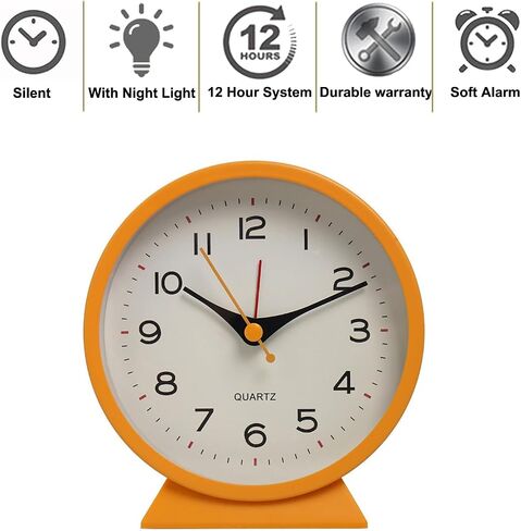 SHISEDECO 4.5" Battery Operated Antique Retro Analog Alarm Clock, Small Silent Bedside Desk Metal Clock with Light Function, Non-Ticking Clock Decor for Living Room,Bedroom,Bedside,Shelf (White) in Kuwait