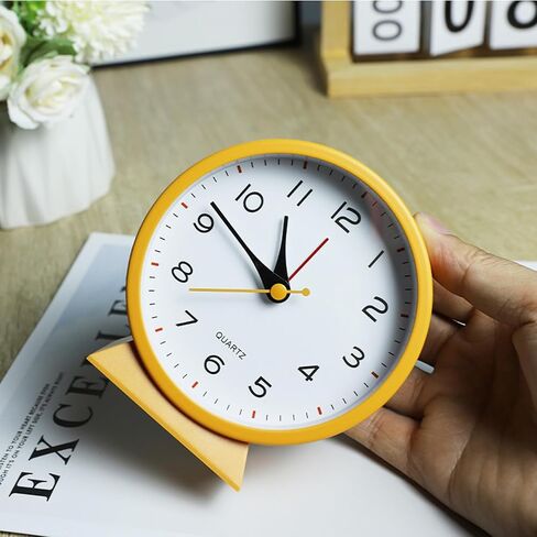 SHISEDECO 4.5" Battery Operated Antique Retro Analog Alarm Clock, Small Silent Bedside Desk Metal Clock with Light Function, Non-Ticking Clock Decor for Living Room,Bedroom,Bedside,Shelf (White) in Kuwait