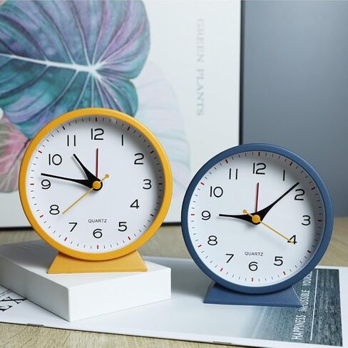 SHISEDECO 4.5" Battery Operated Antique Retro Analog Alarm Clock, Small Silent Bedside Desk Metal Clock with Light Function, Non-Ticking Clock Decor for Living Room,Bedroom,Bedside,Shelf (White) in Kuwait