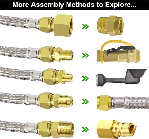 12 Feet High Pressure Braided Propane Hose Extension with Conversion Coupling 3/8" Flare to 1/2" Female NPT, 1/4" Male NPT, 1/8" NPT Male,3/8" Male NPT, 3/8" Male Flare for BBQ Grill, Fire Pit, Heater in Saudi Arabia