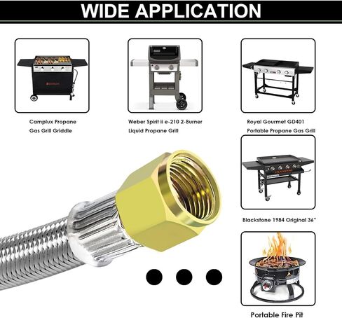 12 Feet High Pressure Braided Propane Hose Extension with Conversion Coupling 3/8" Flare to 1/2" Female NPT, 1/4" Male NPT, 1/8" NPT Male,3/8" Male NPT, 3/8" Male Flare for BBQ Grill, Fire Pit, Heater in Saudi Arabia