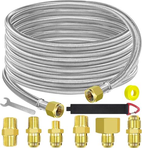 12 Feet High Pressure Braided Propane Hose Extension with Conversion Coupling 3/8" Flare to 1/2" Female NPT, 1/4" Male NPT, 1/8" NPT Male,3/8" Male NPT, 3/8" Male Flare for BBQ Grill, Fire Pit, Heater in Saudi Arabia
