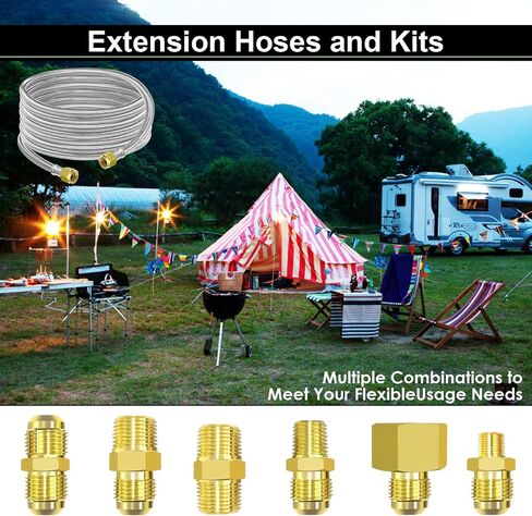 12 Feet High Pressure Braided Propane Hose Extension with Conversion Coupling 3/8" Flare to 1/2" Female NPT, 1/4" Male NPT, 1/8" NPT Male,3/8" Male NPT, 3/8" Male Flare for BBQ Grill, Fire Pit, Heater in Saudi Arabia