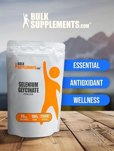 BulkSupplements.com Selenium Glycinate Powder - Selenium 200mcg, Selenium Supplement - Essential Trace Mineral & Gluten Free, 20mg per Serving, 250g (8.8 oz) (Pack of 1) in Saudi Arabia