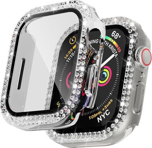 Bling Case for Apple Watch 41mm Screen Protector Series 9/8/7, Women Glitter Diamond Crystal Rhinestone Hard PC Cover Bumper Protector Cover for iWatch Accessories 41mm, Blue in Kuwait