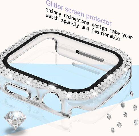 Bling Case for Apple Watch 41mm Screen Protector Series 9/8/7, Women Glitter Diamond Crystal Rhinestone Hard PC Cover Bumper Protector Cover for iWatch Accessories 41mm, Blue in Kuwait