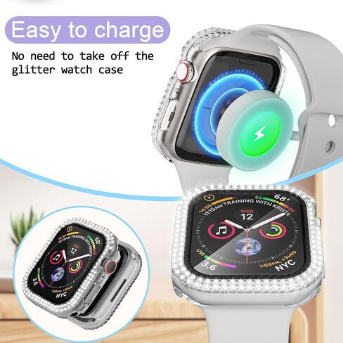 Bling Case for Apple Watch 41mm Screen Protector Series 9/8/7, Women Glitter Diamond Crystal Rhinestone Hard PC Cover Bumper Protector Cover for iWatch Accessories 41mm, Blue in Kuwait