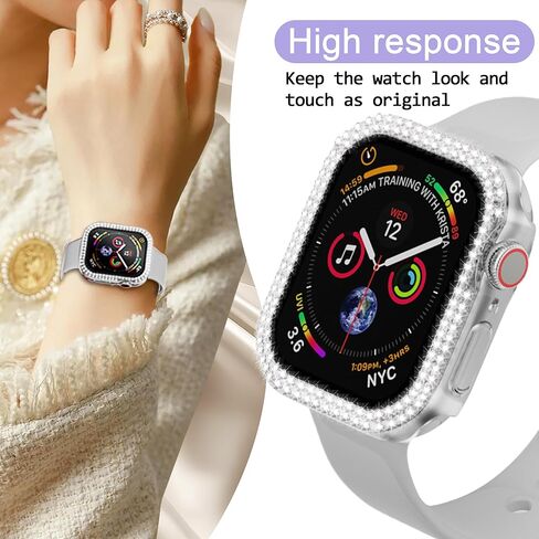 Bling Case for Apple Watch 41mm Screen Protector Series 9/8/7, Women Glitter Diamond Crystal Rhinestone Hard PC Cover Bumper Protector Cover for iWatch Accessories 41mm, Blue in Kuwait