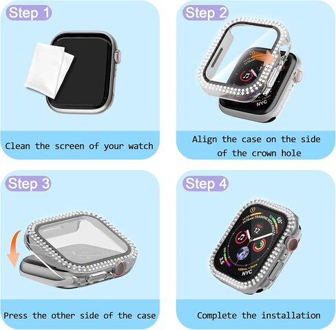 Bling Case for Apple Watch 41mm Screen Protector Series 9/8/7, Women Glitter Diamond Crystal Rhinestone Hard PC Cover Bumper Protector Cover for iWatch Accessories 41mm, Blue in Kuwait