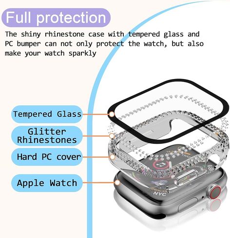Bling Case for Apple Watch 41mm Screen Protector Series 9/8/7, Women Glitter Diamond Crystal Rhinestone Hard PC Cover Bumper Protector Cover for iWatch Accessories 41mm, Blue in Kuwait