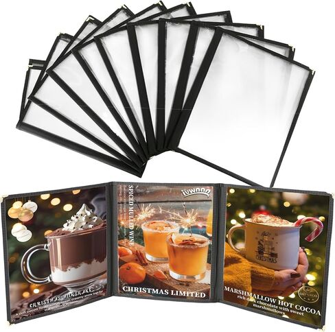 10 Pack Menu Cover Menu Covers 8.5 x 11 Inch Black Restaurant Menu Covers Transparent Menu Holder Menu Covers for Restaurants, Cafes, and Homeschool Morning Menu (10 Pack (1 Page, 2 View)) in Saudi Arabia