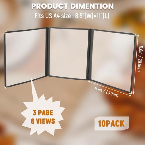 10 Pack Menu Cover Menu Covers 8.5 x 11 Inch Black Restaurant Menu Covers Transparent Menu Holder Menu Covers for Restaurants, Cafes, and Homeschool Morning Menu (10 Pack (1 Page, 2 View)) in Saudi Arabia