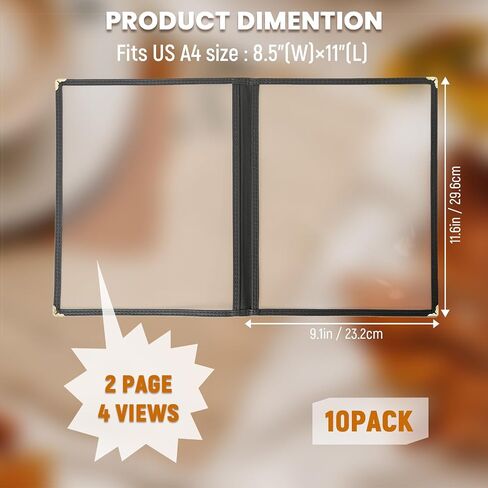 10 Pack Menu Cover Menu Covers 8.5 x 11 Inch Black Restaurant Menu Covers Transparent Menu Holder Menu Covers for Restaurants, Cafes, and Homeschool Morning Menu (10 Pack (1 Page, 2 View)) in Saudi Arabia