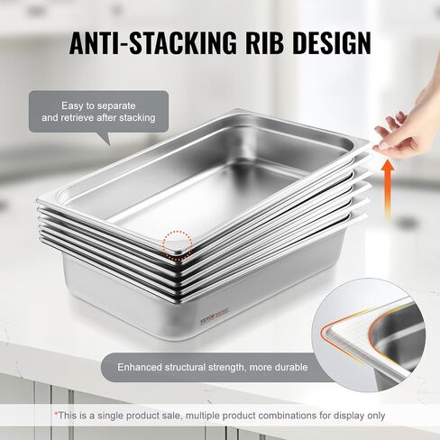 VEVOR 6 Pack 4-Inch Deep Hotel Pans, Full Size Steam Table Pan, 0.8mm Thick, Commercial Stainless Steel Chafing Steam Table Pan, Catering Storage Food Pan in Saudi Arabia