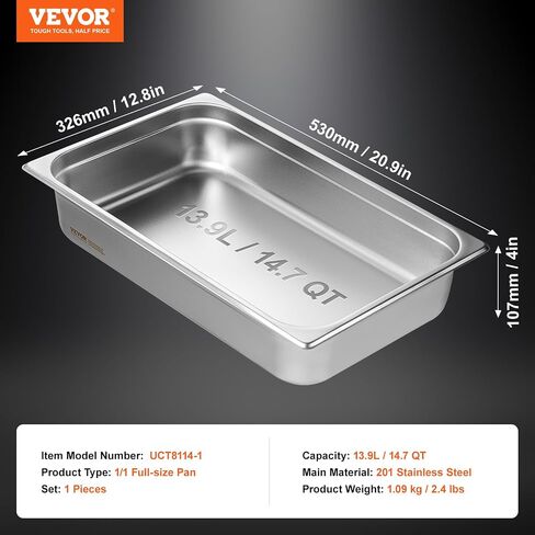 VEVOR 6 Pack 4-Inch Deep Hotel Pans, Full Size Steam Table Pan, 0.8mm Thick, Commercial Stainless Steel Chafing Steam Table Pan, Catering Storage Food Pan in Saudi Arabia