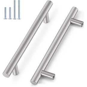 Probrico 5 Pack|Brushed Nickel T Bar Cabinet Pulls Stainless Steel Kitchen Cabinet Drawer Handles, 6-1/3 inch Hole Centers, Euro T Bar Pulls