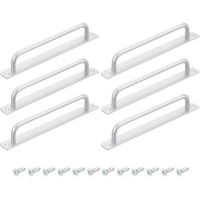uxcell 6Pcs Barn Door Handles, 192mm / 8 Inch Hole Center Sliding Gate Door Pull Handle Aluminum Alloy Cabinet Handles with Base and Screws for Kitchen Bathroom Wardrobe Closet (Silver)