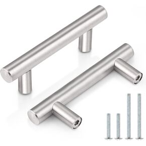 Probrico (25 Pack Stainless Steel T Bar Cabinet Pulls, 2.5 Inch Hole Centers Brushed Nickel Kitchen Cabinet Handles Drawer Pulls