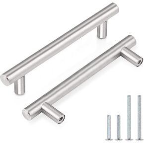 Probrico 30 Pack|4 Inch Satin Nickel Cabinet Handles, Euro Style Drawer Pulls, Stainless Steel Modern Round T Bar Kitchen Cabinet Pulls, Cabinet Hardware for Bathroom Bedroom