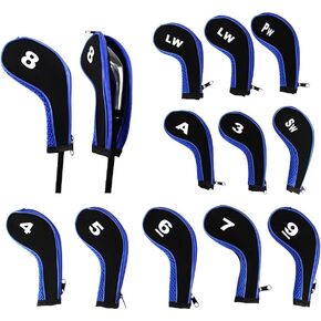 Scott Edward 12pcs Number Print Golf Club Irons Covers Neoprene Zippered Golf Wedge Covers with Long Neck Protective Mesh Golf Head Covers for Men Women Fit Most Standard Irons