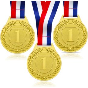 Medals for Awards, 3 Pieces Gold Silver Bronze Metal Medals Olympic Decorations Winner Medals with Ribbon Necklace for Sports Day Prizes, Gymnastics Competitions, Party Gifts, Kids Adults