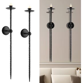 Large Wall Candle Sconces Set of 2 - Black Candle Holder Metal Wall Decor Tall Candle Wall Sconce for Living Room Dining Room Bedroom Festival Decoration (23.6" H)