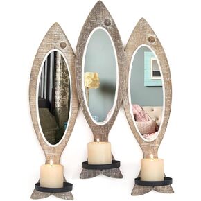 Adeco Wood Wall Sconce Candle Holder,Rustic Wall Hanging Candle Sconces,Leaf Wall Mount Farmhouse Decor for Living Room, Bedroom,Dining Room