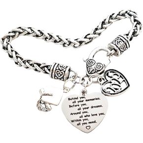Inspirational Graduation Behind you all your Memories Bracelet for Women 2023 Personalized gift for her High School College Graduation Gifts Senior Graduate Charm Bracelet (2023)